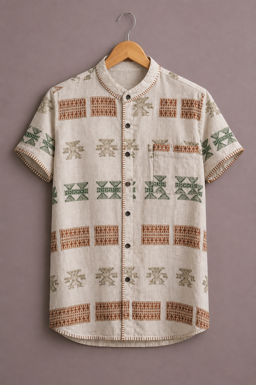 Premium Ethnic Pattern Printed Shirt for Men – Traditional Designer Half Sleeve Casual Shirt