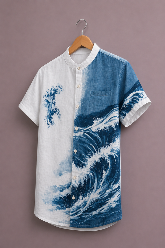 Men’s Ocean Wave Graphic Shirt – Stylish Half Sleeve Casual Wear