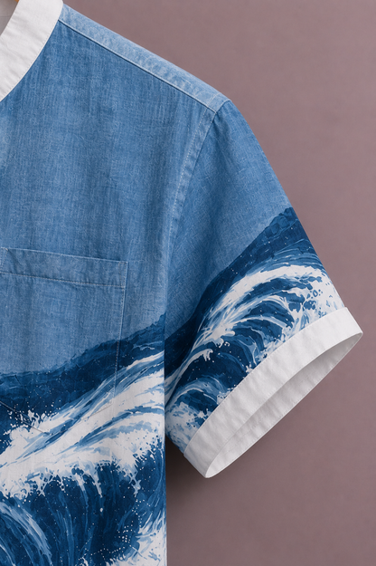Men’s Ocean Wave Graphic Shirt – Stylish Half Sleeve Casual Wear