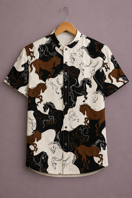 Men’s Bold Animal Graphic Shirt – Horse Print Designer Casual Style