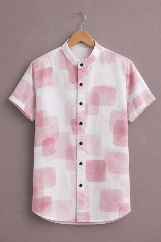 Premium Abstract Soft Print Shirt for Men – Light Pink Designer Half Sleeve Casual Shirt