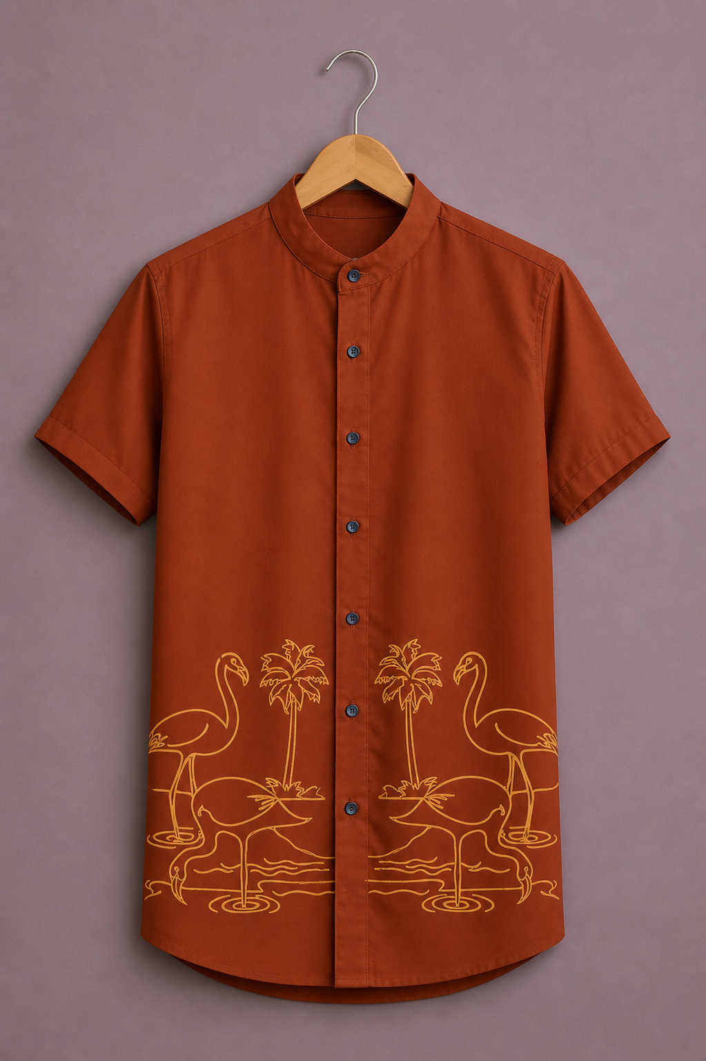 Men’s Palm Tree Flamingo Shirt – Elegant Rust Brown Casual Fashion Shirt