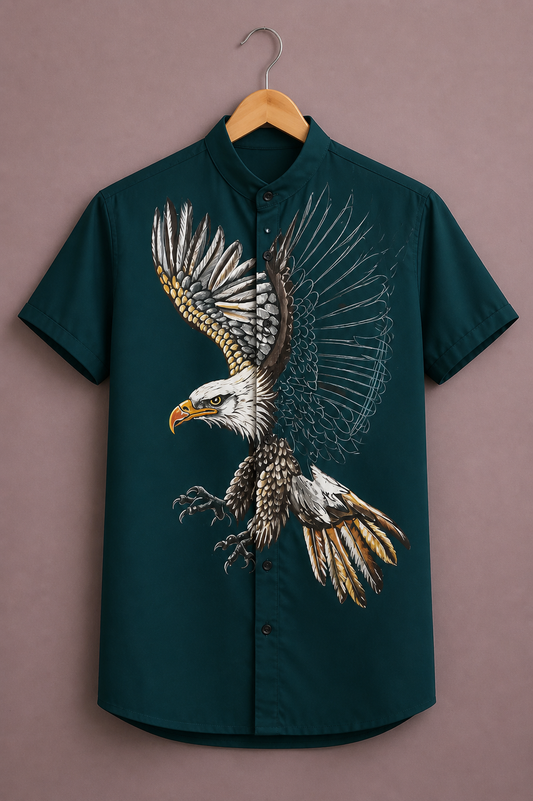 Men’s Eagle Print Shirt – Stylish Bold Bird Graphic Half Sleeve Casual Wear