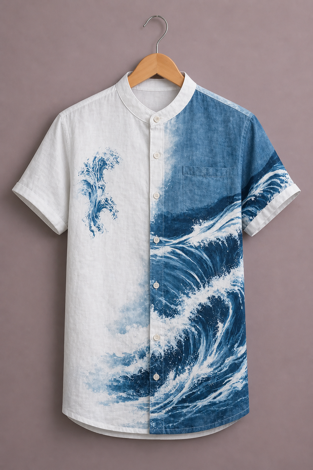 Men’s Ocean Wave Graphic Shirt – Stylish Half Sleeve Casual Wear