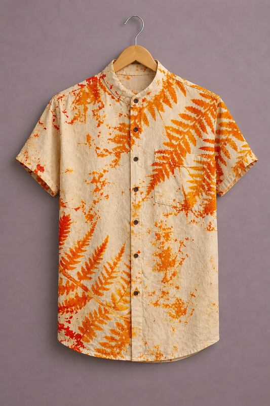 Premium Tropical Leaf Printed Shirt for Men – Vibrant Summer Designer Half Sleeve Casual Shirt