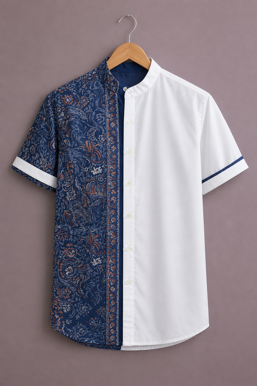 Men’s Designer Dual Tone Shirt – Half & Half Stylish Casual Half Sleeve Shirt