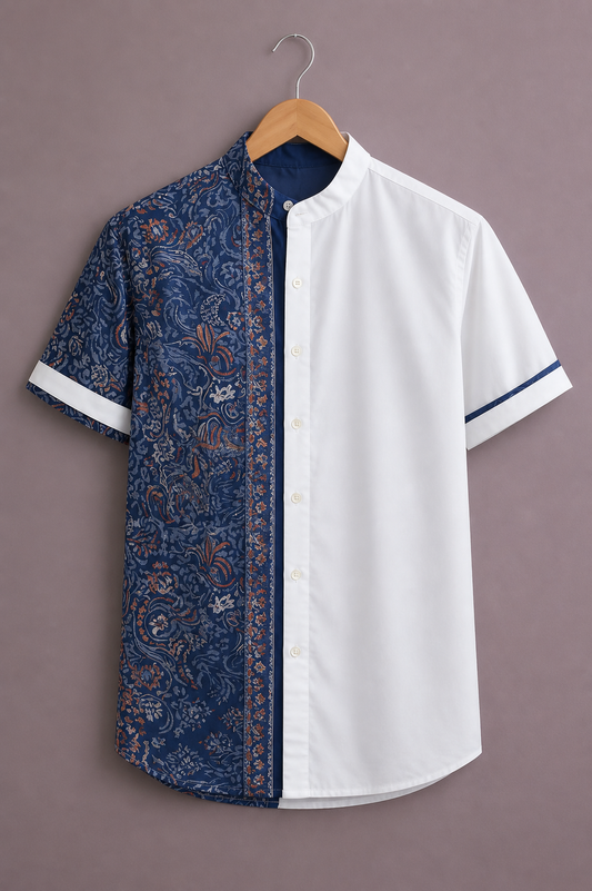 Men’s Designer Dual Tone Shirt – Half & Half Stylish Casual Half Sleeve Shirt