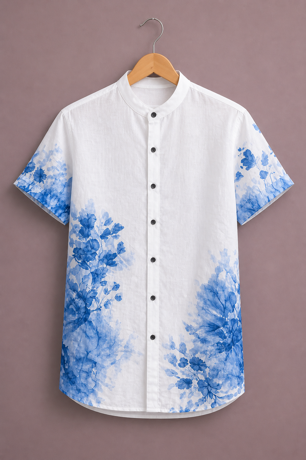 Premium White Base Floral Fade Shirt for Men – Stylish Blue Printed Casual Wear